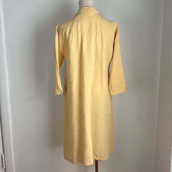 Pure Jill Linen Patch-pocket Shirtdress Size S Petite Yellow Button-Up Layering - Picture 3 of 12